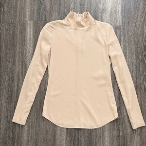 Theory Nude Long Sleeve Silk Turtleneck Blouse